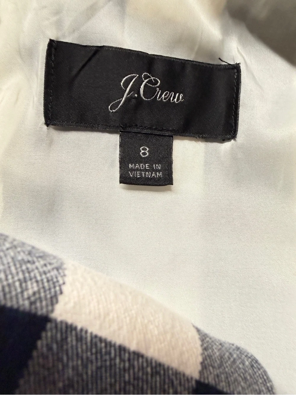 J. Crew Belted Gingham Sheath Dress in Bi-Stretch Cotton Navy and White Size 8